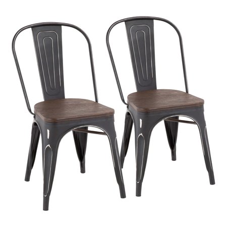 LUMISOURCE Oregon Dining Chair in Vintage Black Metal, Espresso Bamboo, PK 2 DC-OR VBK+E2